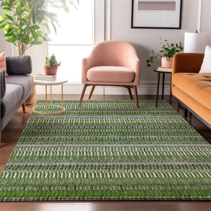 HomeRoots 5' X 8' Striped Area Rug in Green, Ivory, and Gray – Washable, UV-Protected, Pet-Friendly Design 650472