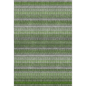 HomeRoots 5' X 8' Striped Area Rug in Green, Ivory, and Gray – Washable, UV-Protected, Pet-Friendly Design 650472