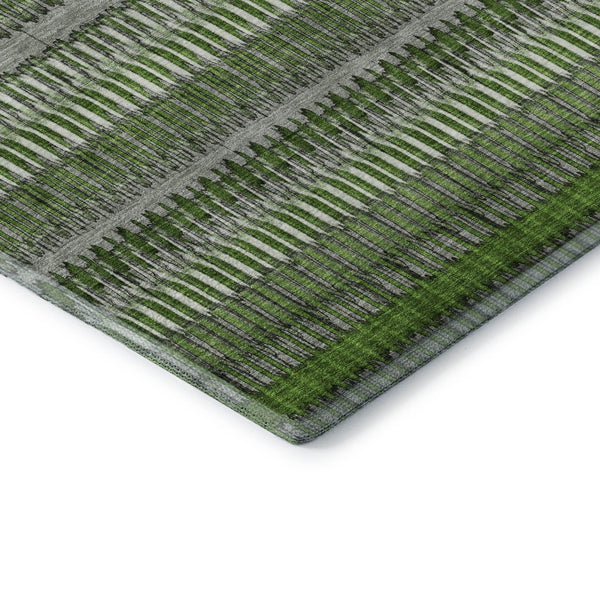 HomeRoots 5' X 8' Striped Area Rug in Green, Ivory, and Gray – Washable, UV-Protected, Pet-Friendly Design 650472