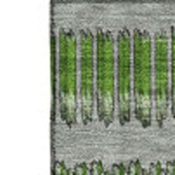 HomeRoots 5' X 8' Striped Area Rug in Green, Ivory, and Gray – Washable, UV-Protected, Pet-Friendly Design 650472
