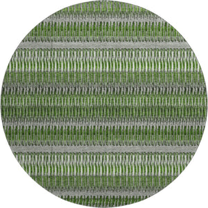 HomeRoots 8' Green Ivory and Gray Striped Washable Round Rug – Durable, Stain Resistant with UV Protection! 650473