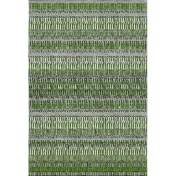 HomeRoots 9' Washable Striped Area Rug in Green, Ivory & Gray - UV Protected, Stain-Resistant for High-Traffic Areas 650475