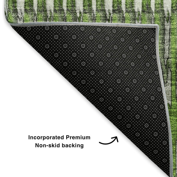 HomeRoots 9' Washable Striped Area Rug in Green, Ivory & Gray - UV Protected, Stain-Resistant for High-Traffic Areas 650475