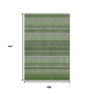 HomeRoots 9' Washable Striped Area Rug in Green, Ivory & Gray - UV Protected, Stain-Resistant for High-Traffic Areas 650475