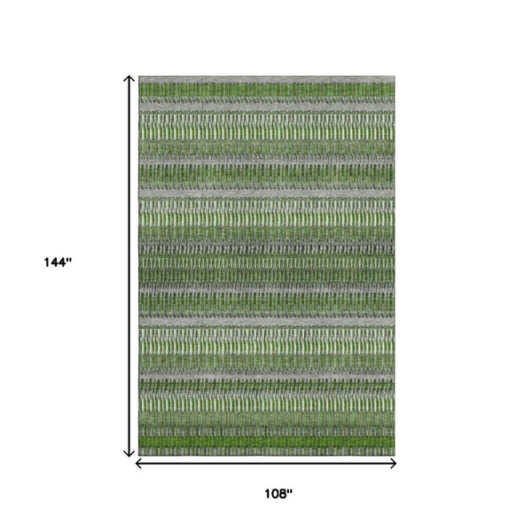 HomeRoots 9' Washable Striped Area Rug in Green, Ivory & Gray - UV Protected, Stain-Resistant for High-Traffic Areas 650475
