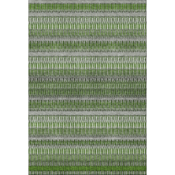 HomeRoots 9' Washable Striped Area Rug in Green, Ivory & Gray - UV Protected, Stain-Resistant for High-Traffic Areas 650475