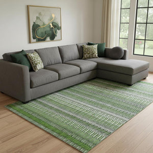 HomeRoots 10' Green Ivory Gray Striped Washable Area Rug with UV Protection – Durable, Stylish, and Versatile! 650476