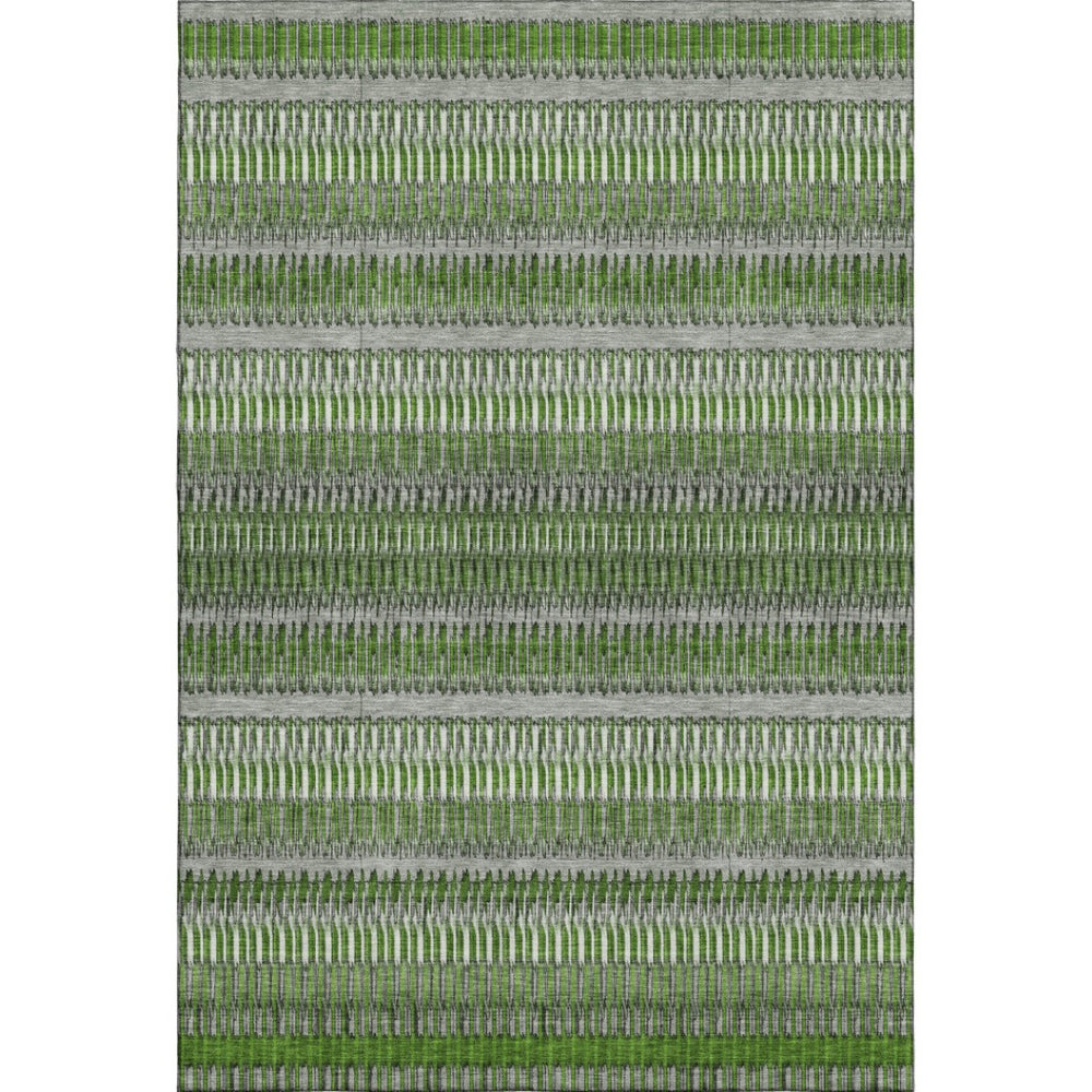 HomeRoots 10' Green Ivory Gray Striped Washable Area Rug with UV Protection – Durable, Stylish, and Versatile! 650476