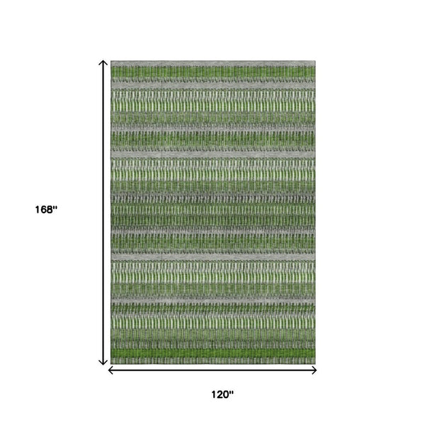 HomeRoots 10' Green Ivory Gray Striped Washable Area Rug with UV Protection – Durable, Stylish, and Versatile! 650476