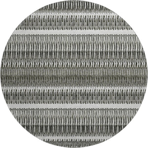 HomeRoots 8' Gray And Ivory Striped Washable Round Rug – Durable, UV-Protected, Perfect for High-Traffic Areas 650479