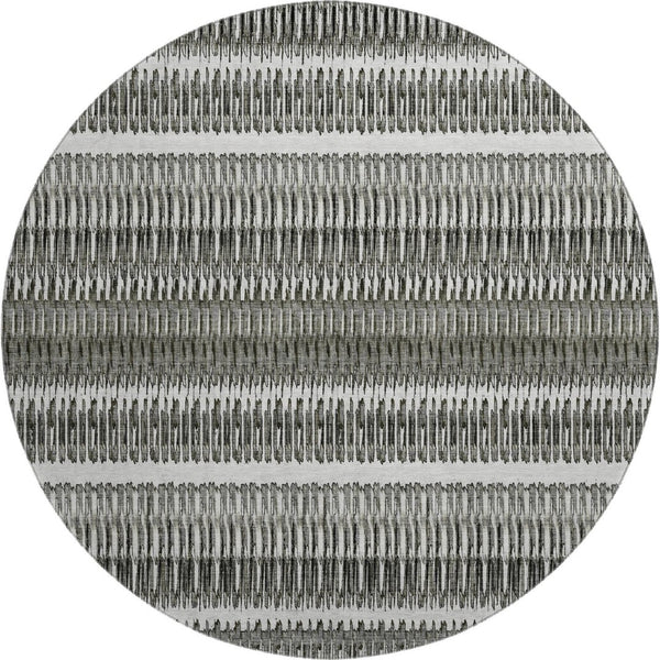 HomeRoots 8' Gray And Ivory Striped Washable Round Rug – Durable, UV-Protected, Perfect for High-Traffic Areas 650479