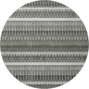 HomeRoots 8' Gray And Ivory Striped Washable Round Rug – Durable, UV-Protected, Perfect for High-Traffic Areas 650479