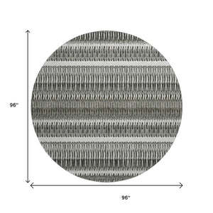 HomeRoots 8' Gray And Ivory Striped Washable Round Rug – Durable, UV-Protected, Perfect for High-Traffic Areas 650479