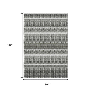 HomeRoots 8' X 10' Gray And Ivory Striped Washable Area Rug – Stain Resistant, UV Protected, Easy Care Design 650480