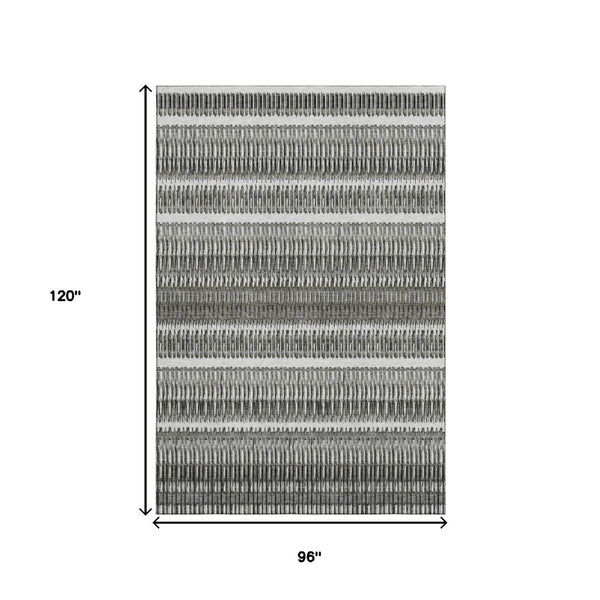 HomeRoots 8' X 10' Gray And Ivory Striped Washable Area Rug – Stain Resistant, UV Protected, Easy Care Design 650480