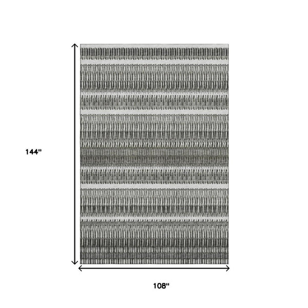 HomeRoots 9' X 12' Gray and Ivory Striped Washable Area Rug with UV Protection – Durable, Stylish, and Versatile! 650481