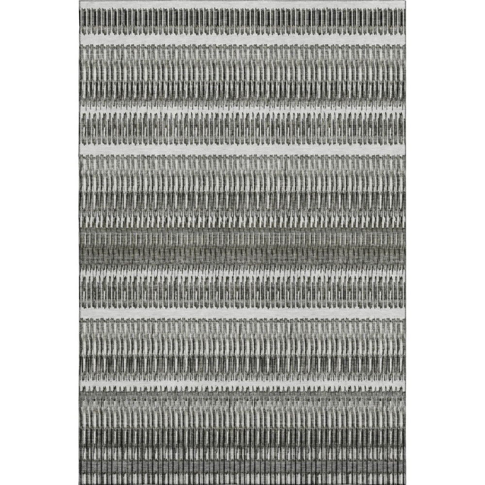 HomeRoots 9' X 12' Gray and Ivory Striped Washable Area Rug with UV Protection – Durable, Stylish, and Versatile! 650481