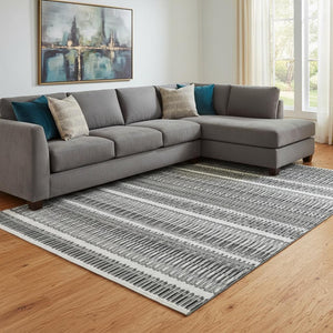 HomeRoots 10' Gray and Ivory Striped Washable Area Rug - UV Protected, Stain Resistant, Ideal for Busy Homes! 650482