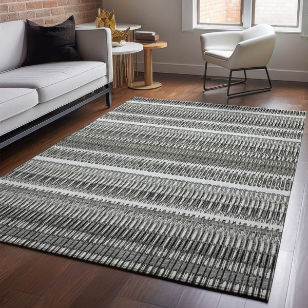 HomeRoots 10' Gray and Ivory Striped Washable Area Rug - UV Protected, Stain Resistant, Ideal for Busy Homes! 650482