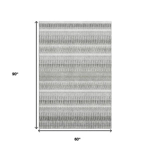 HomeRoots 5' X 8' Ivory & Gray Striped Washable Area Rug - Durable, UV-Protected, Perfect for High-Traffic Spaces 650484