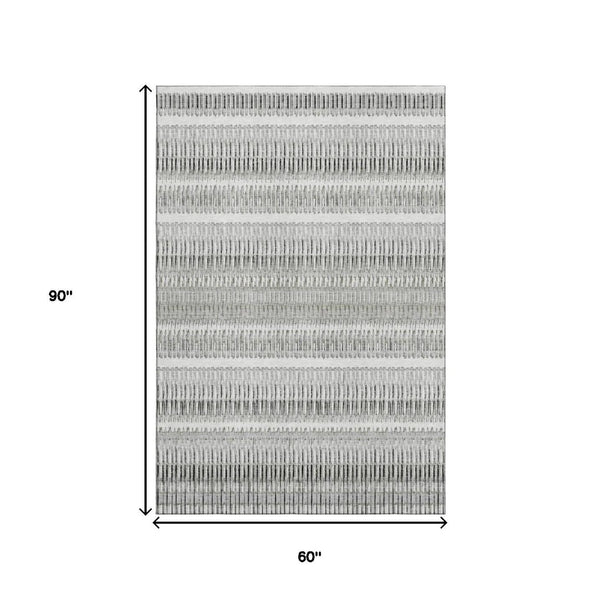 HomeRoots 5' X 8' Ivory & Gray Striped Washable Area Rug - Durable, UV-Protected, Perfect for High-Traffic Spaces 650484