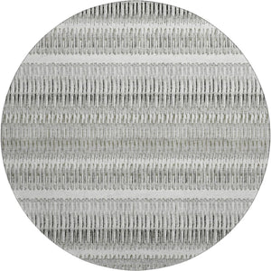 HomeRoots 8' Ivory and Gray Striped Washable Round Rug - Durable, Stain-Resistant, UV Protected for Indoor/Outdoor Use 650485