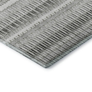 HomeRoots 8' Ivory and Gray Striped Washable Round Rug - Durable, Stain-Resistant, UV Protected for Indoor/Outdoor Use 650485