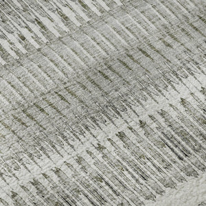 HomeRoots 8' Ivory and Gray Striped Washable Round Rug - Durable, Stain-Resistant, UV Protected for Indoor/Outdoor Use 650485