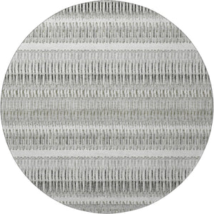 HomeRoots 8' Ivory and Gray Striped Washable Round Rug - Durable, Stain-Resistant, UV Protected for Indoor/Outdoor Use 650485
