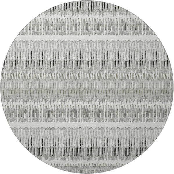 HomeRoots 8' Ivory and Gray Striped Washable Round Rug - Durable, Stain-Resistant, UV Protected for Indoor/Outdoor Use 650485