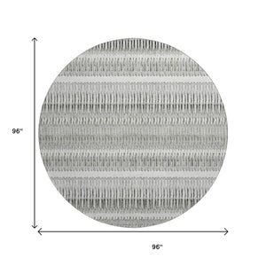 HomeRoots 8' Ivory and Gray Striped Washable Round Rug - Durable, Stain-Resistant, UV Protected for Indoor/Outdoor Use 650485