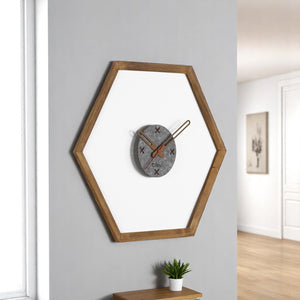 English Elm Tuva Hexagonal Wall Clock with Solid Wooden Frame — Minimalist Modern Design, Easy-to-Read Face Brown B029P331484