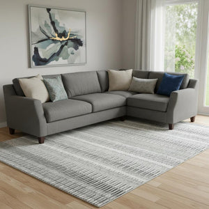 HomeRoots 8' X 10' Ivory And Gray Striped Washable Area Rug – Stylish, Durable, Stain-Resistant with UV Protection! 650486