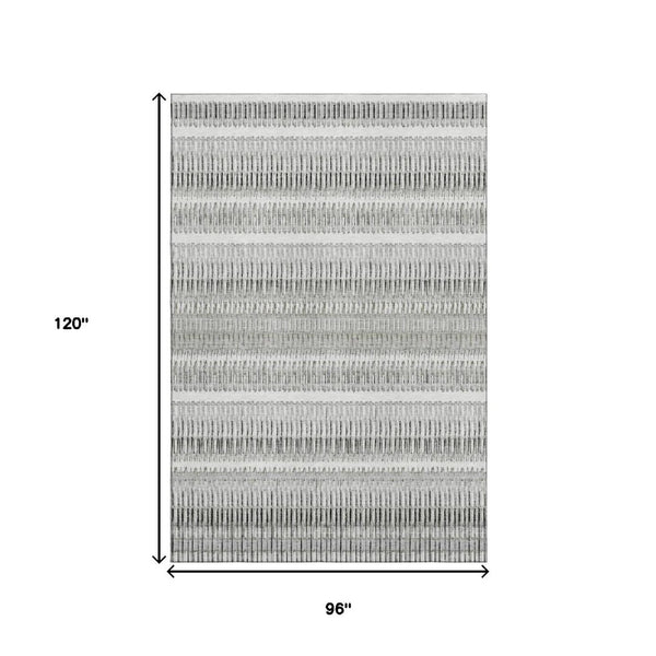 HomeRoots 8' X 10' Ivory And Gray Striped Washable Area Rug – Stylish, Durable, Stain-Resistant with UV Protection! 650486
