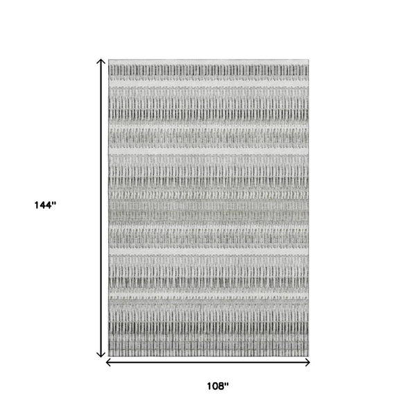 HomeRoots 9' X 12' Ivory and Gray Striped Washable Area Rug - UV Protected, Stain Resistant, Stylish Comfort 650487