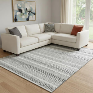 HomeRoots 10' X 14' Ivory and Gray Striped Washable Area Rug with UV Protection for Stylish, Durable Living Spaces 650488