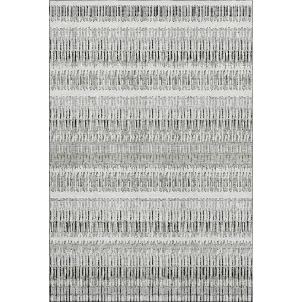 HomeRoots 10' X 14' Ivory and Gray Striped Washable Area Rug with UV Protection for Stylish, Durable Living Spaces 650488