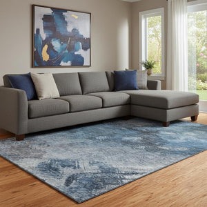 HomeRoots 8' X 10' Contemporary Blue, Black & Gray Abstract Area Rug - Stain-Resistant, UV-Protected Design 650498