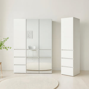 English Elm Elise Slim Modular Wood Closet Cabinet with Mirror — Tall White Melamine Organizer, Durable, Easy Assembly, Ample Storage B040P311967