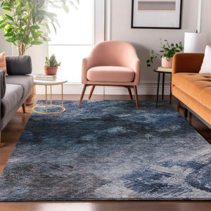 HomeRoots 10' X 14' Contemporary Blue, Black & Gray Abstract Washable Area Rug with Stain & UV Protection 650500
