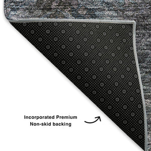 HomeRoots 10' X 14' Contemporary Blue, Black & Gray Abstract Washable Area Rug with Stain & UV Protection 650500