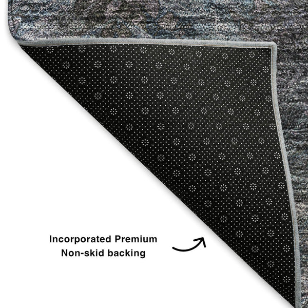 HomeRoots 10' X 14' Contemporary Blue, Black & Gray Abstract Washable Area Rug with Stain & UV Protection 650500