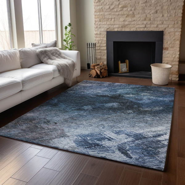 HomeRoots 10' X 14' Contemporary Blue, Black & Gray Abstract Washable Area Rug with Stain & UV Protection 650500