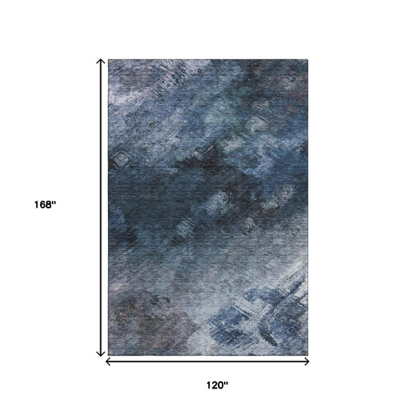HomeRoots 10' X 14' Contemporary Blue, Black & Gray Abstract Washable Area Rug with Stain & UV Protection 650500
