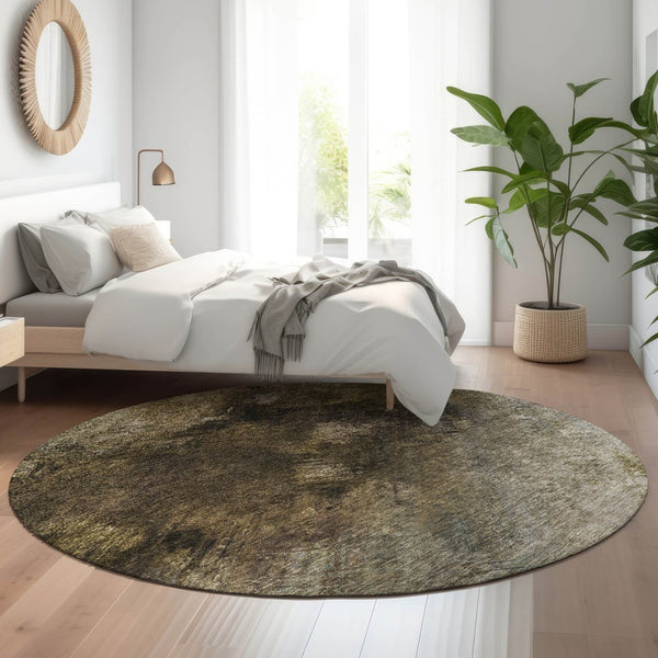 HomeRoots 8' Chocolate Gray & Charcoal Abstract Round Rug – Durable, Stain-Resistant, UV Protected Design for Homes 650503