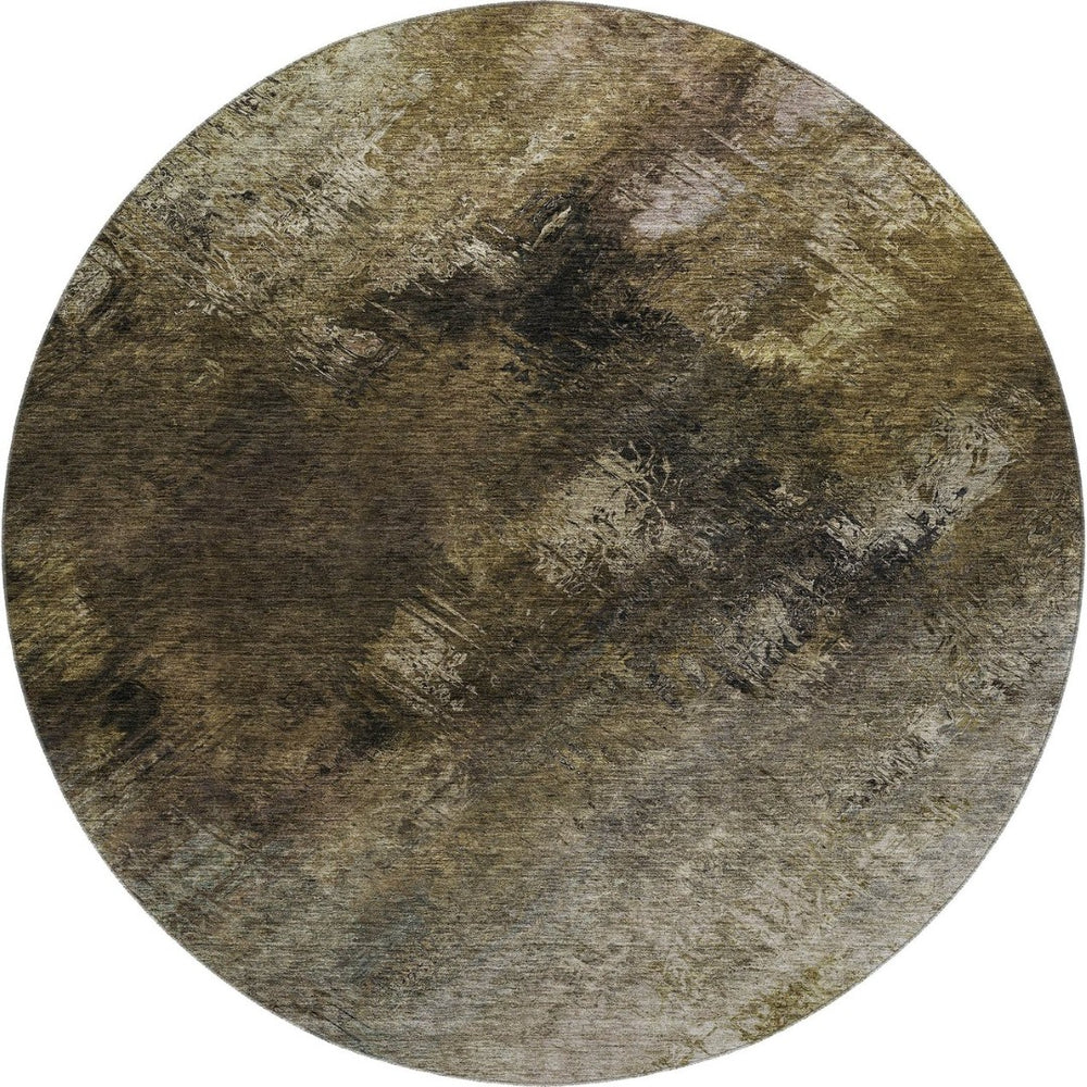 HomeRoots 8' Chocolate Gray & Charcoal Abstract Round Rug – Durable, Stain-Resistant, UV Protected Design for Homes 650503