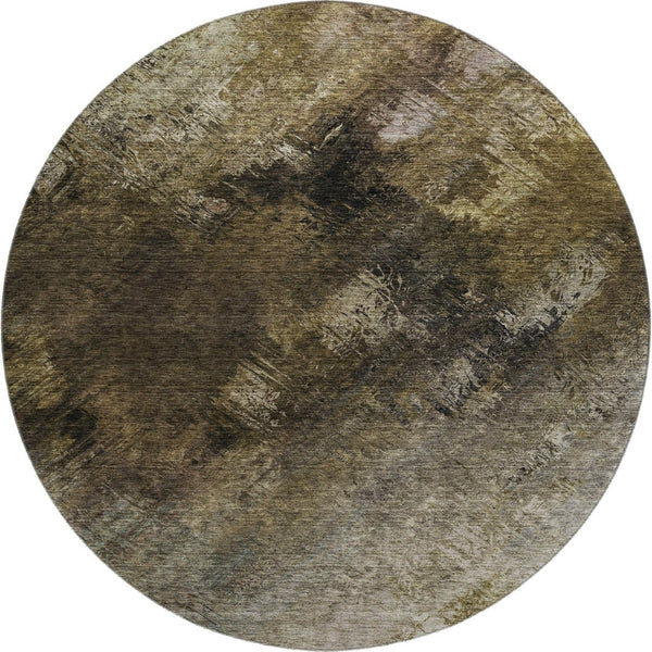 HomeRoots 8' Chocolate Gray & Charcoal Abstract Round Rug – Durable, Stain-Resistant, UV Protected Design for Homes 650503