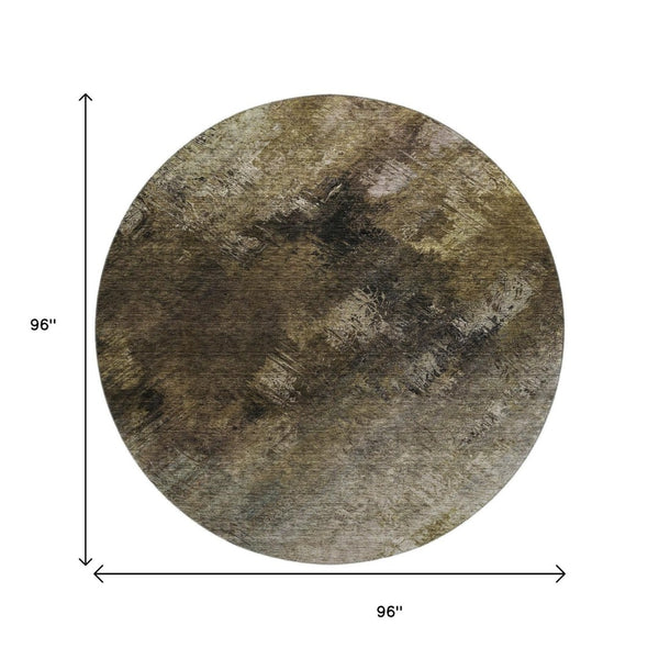 HomeRoots 8' Chocolate Gray & Charcoal Abstract Round Rug – Durable, Stain-Resistant, UV Protected Design for Homes 650503