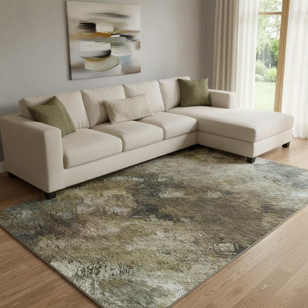 HomeRoots 8' X 10' Abstract Chocolate Gray & Charcoal Washable Area Rug with UV Protection for High Traffic Areas 650504