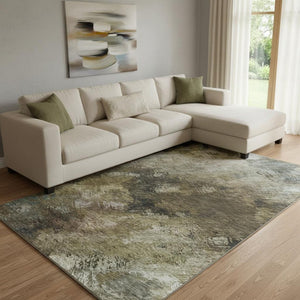 HomeRoots 8' X 10' Abstract Chocolate Gray & Charcoal Washable Area Rug with UV Protection for High Traffic Areas 650504